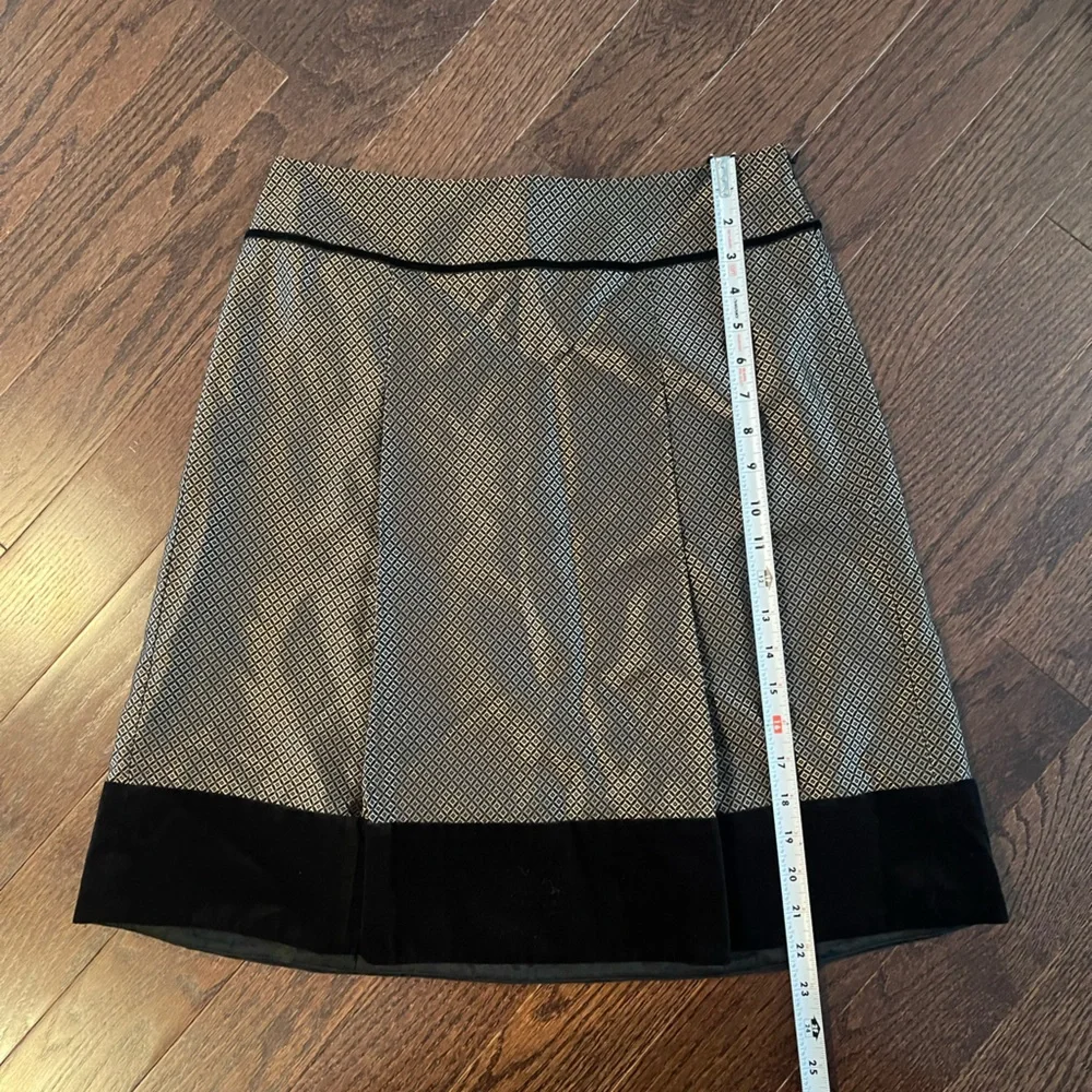Ann Taylor Holiday Party Skirt Sz 6P Gold & Black Velvet silk blend Lined Flare